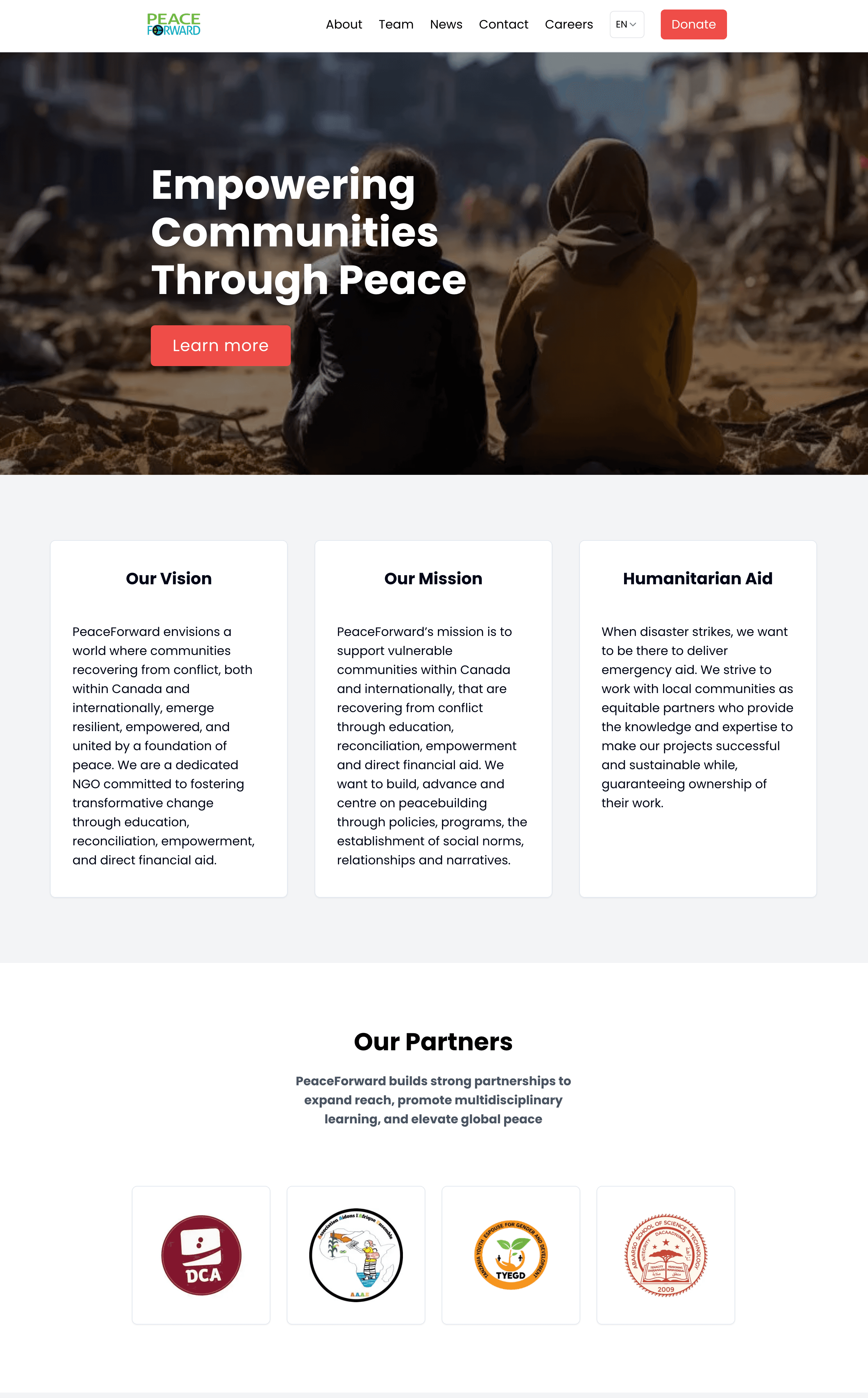 Peace Forward webpage screenshot