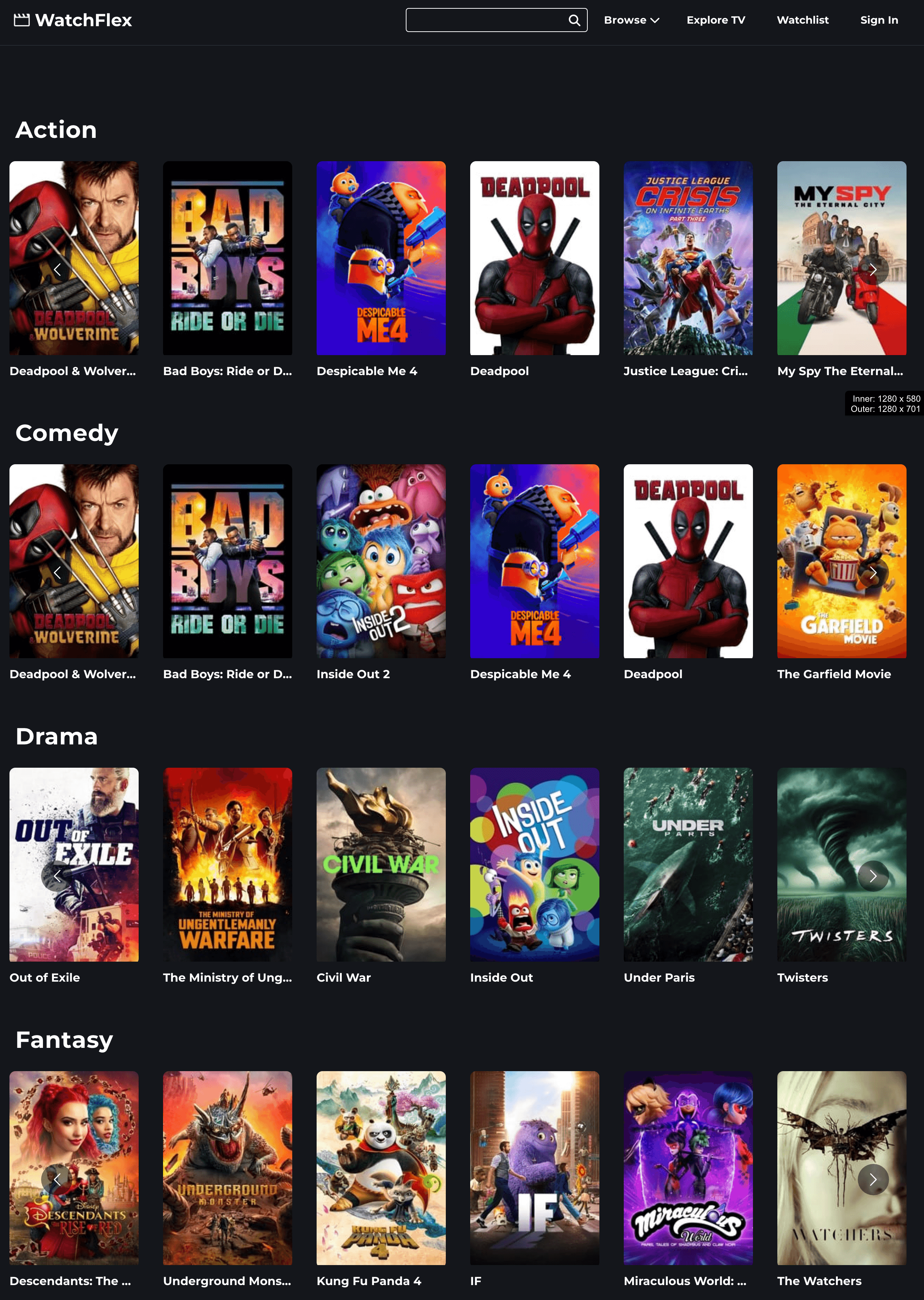 WatchFlex webpage screenshot
